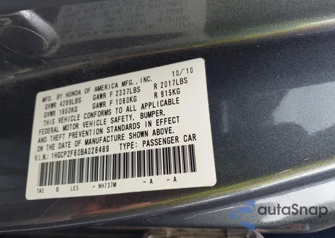 2011 Honda Accord 2.4 Se z USA, uszkodzony, nr VIN 1HGCP2F60BA028489